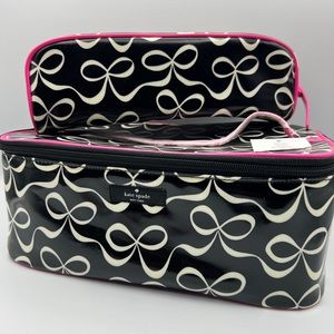 KATE SPADE 2 Piece Set  Black Large Colin Cosmetic Makeup Overnite Case NWT.